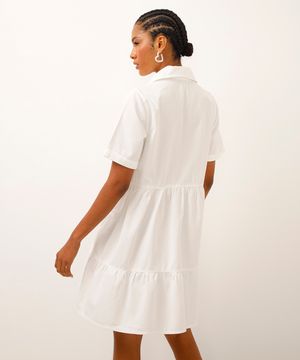 vestido curto de sarja decote v off white