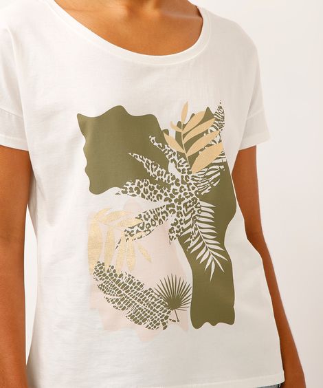 camiseta de algodão folhagens metalizada off white