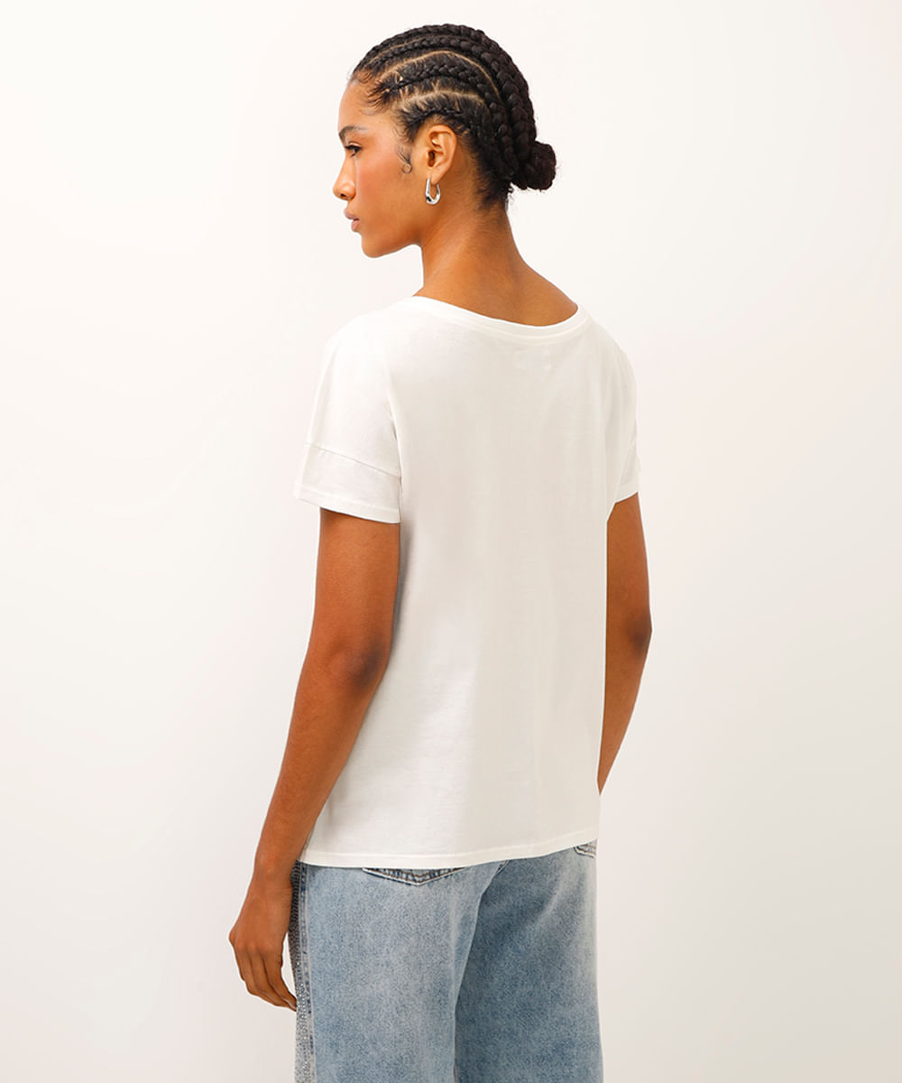 camiseta de algodão folhagens metalizada off white