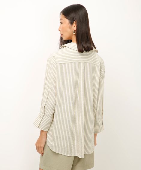 camisa com linho listrada verde