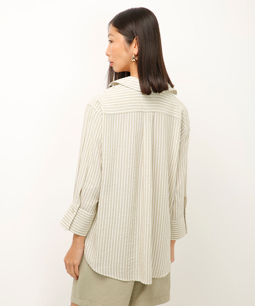 camisa com linho listrada verde