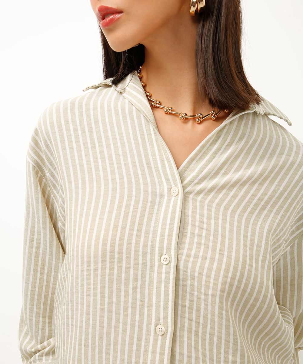 camisa com linho listrada verde