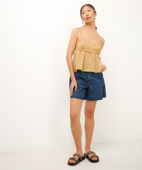 short jeans cintura alta barra a fio azul