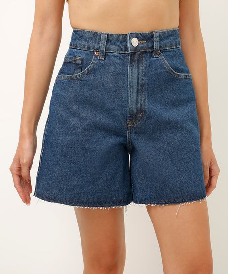 short jeans cintura alta barra a fio azul