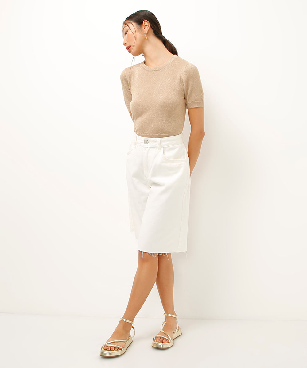 cropped de tricot com lurex dourado