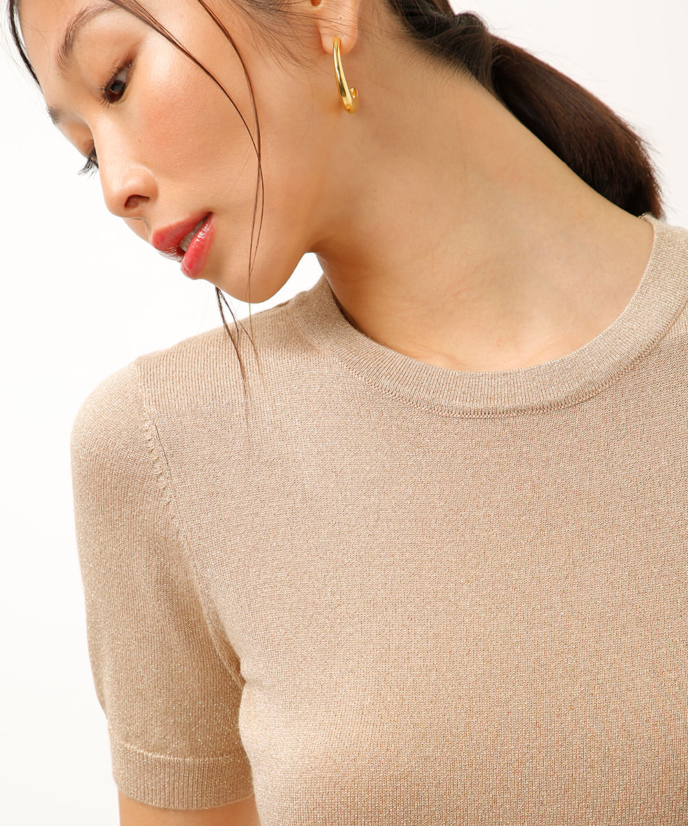 cropped de tricot com lurex dourado