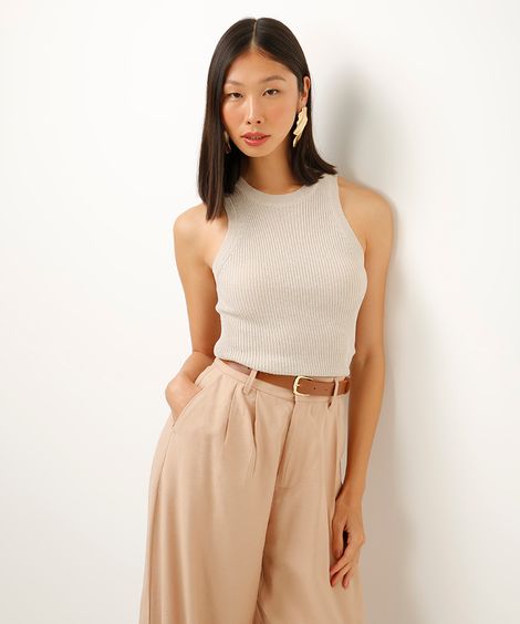 regata de tricot lurex bege
