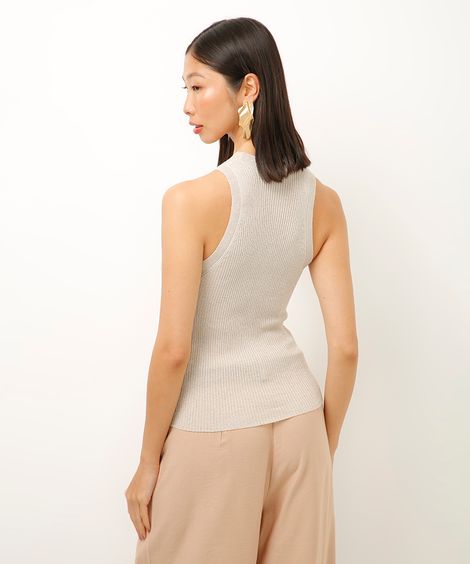regata de tricot lurex bege
