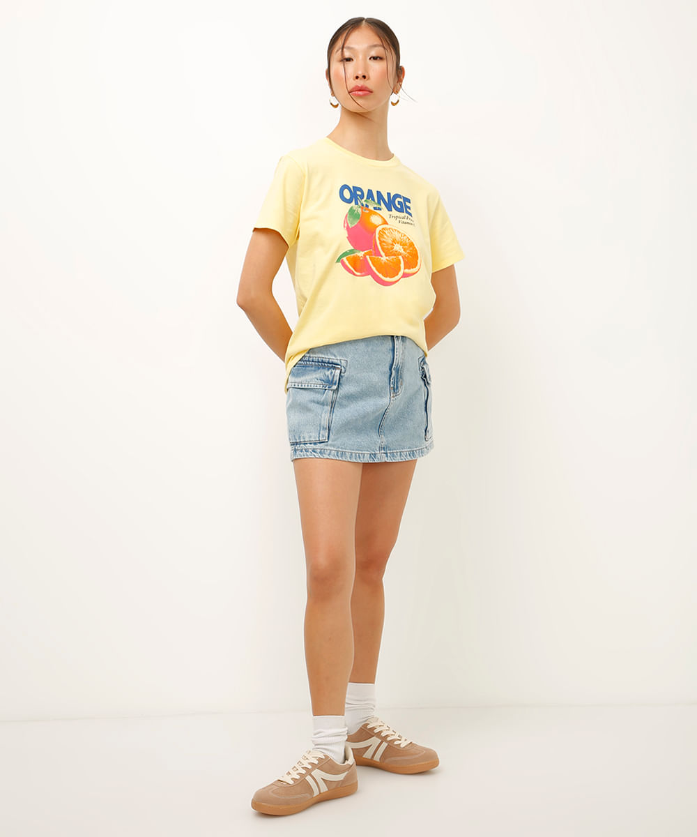 short saia cargo jeans azul