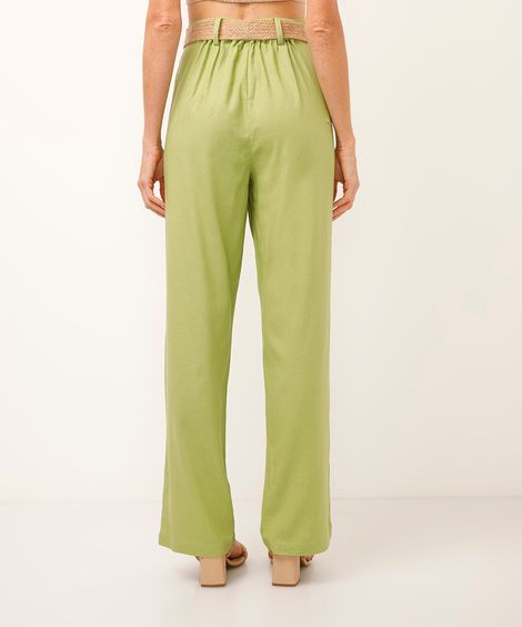 calça reta com linho e cinto verde