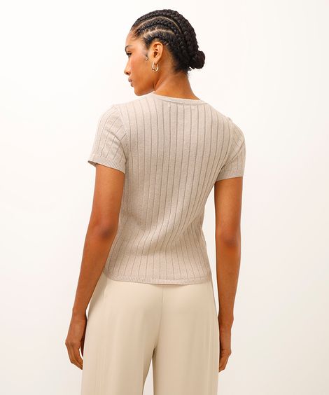 blusa de tricot canelada com lurex dourada