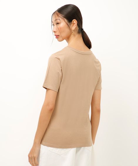 camiseta de algodão folhagens metalizada bege