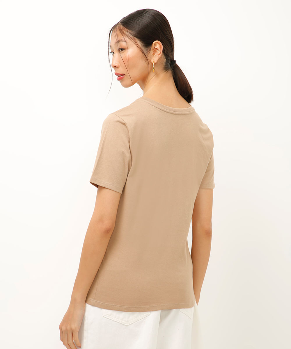 camiseta de algodão folhagens metalizada bege