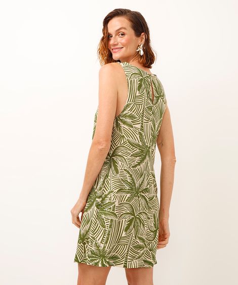 vestido curto de viscose folhagens verde