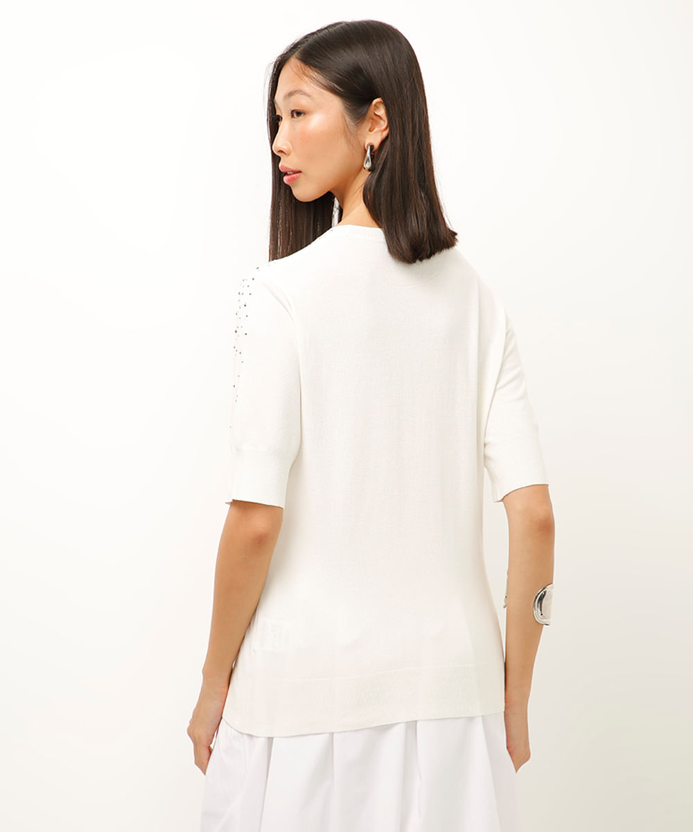 blusa de tricot com brilhos off white