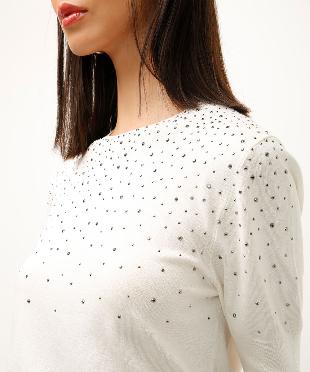 blusa de tricot com brilhos off white