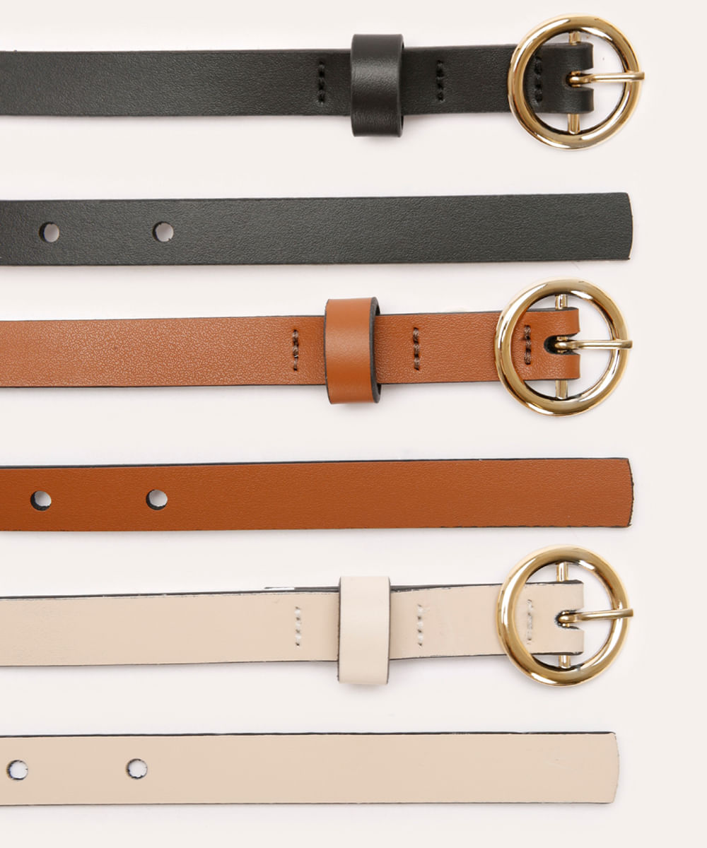 kit de 3 cintos fivela redonda colorido