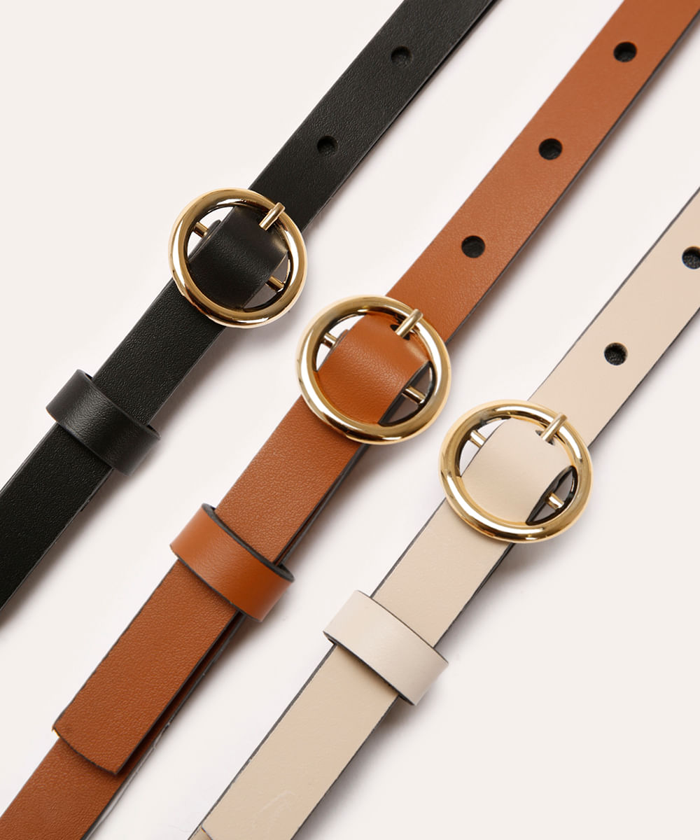 kit de 3 cintos fivela redonda colorido