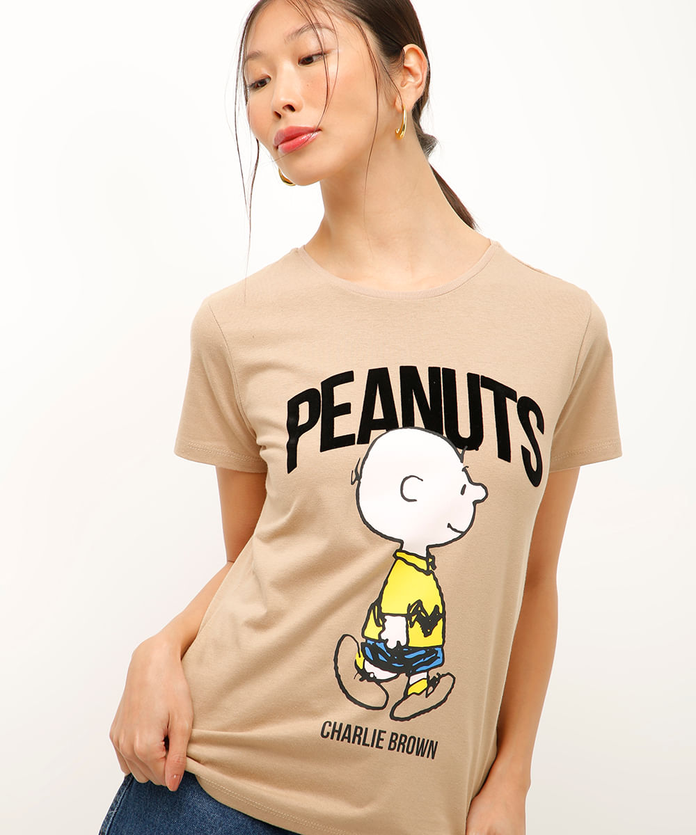 camiseta de algodão peanuts bege