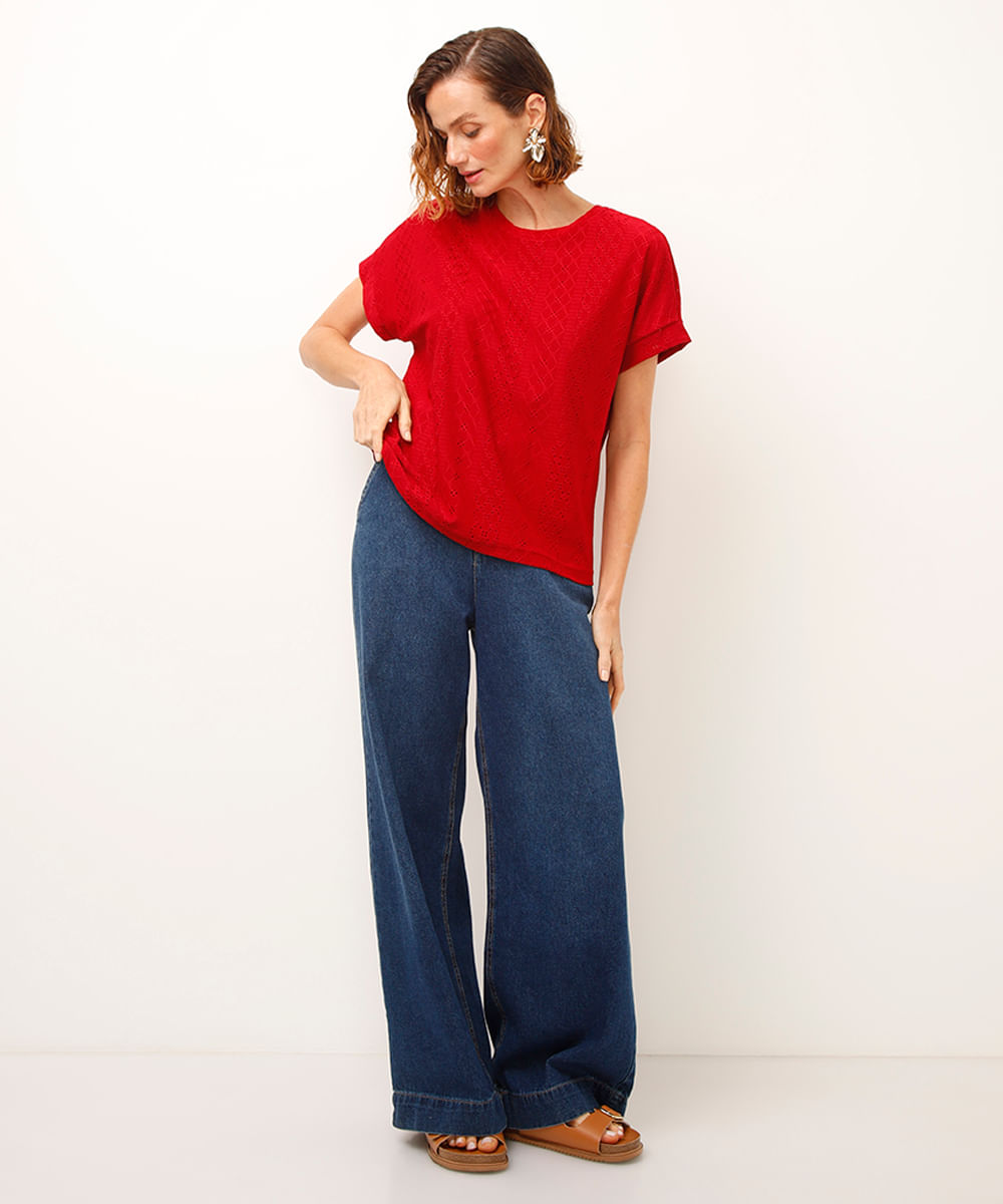 blusa de laise manga curta vermelha