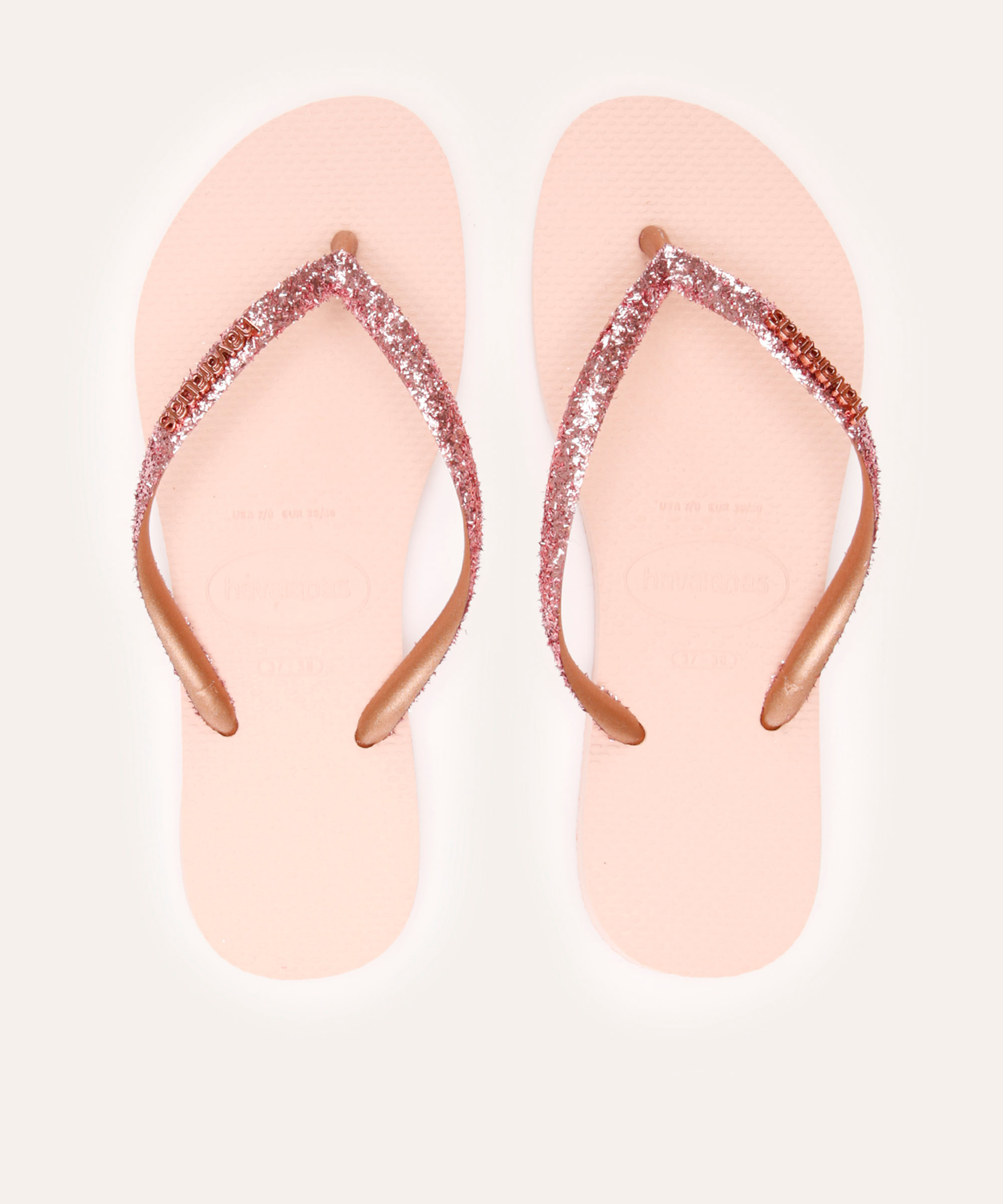 chinelo slim havaianas com glitter rosa