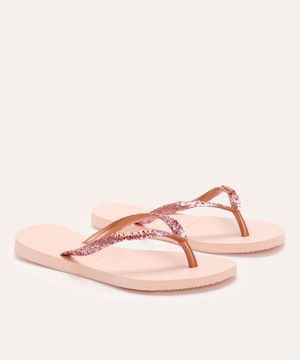 chinelo slim havaianas com glitter rosa
