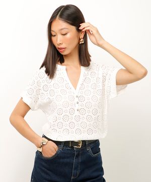 blusa de laise decote v off white