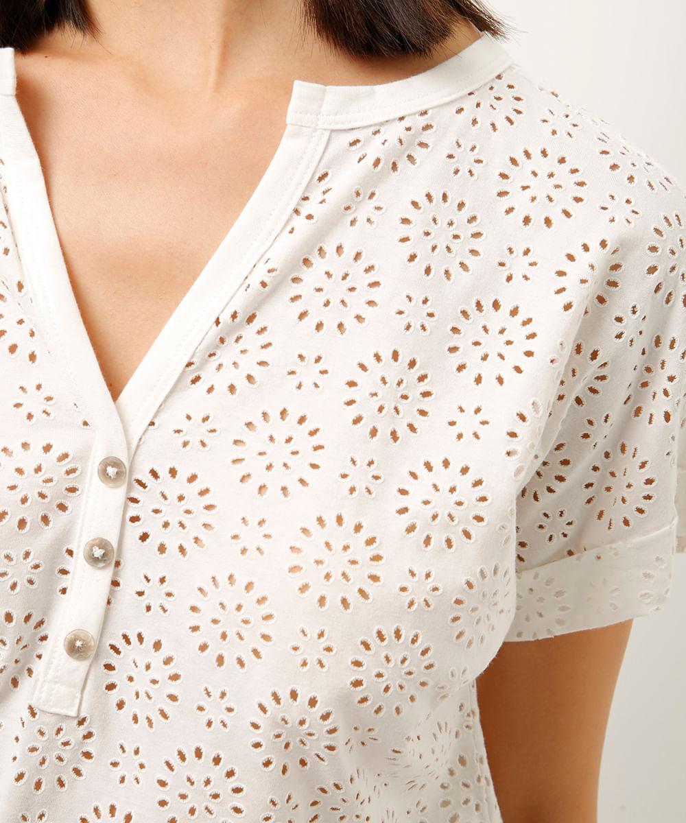 blusa de laise decote v off white