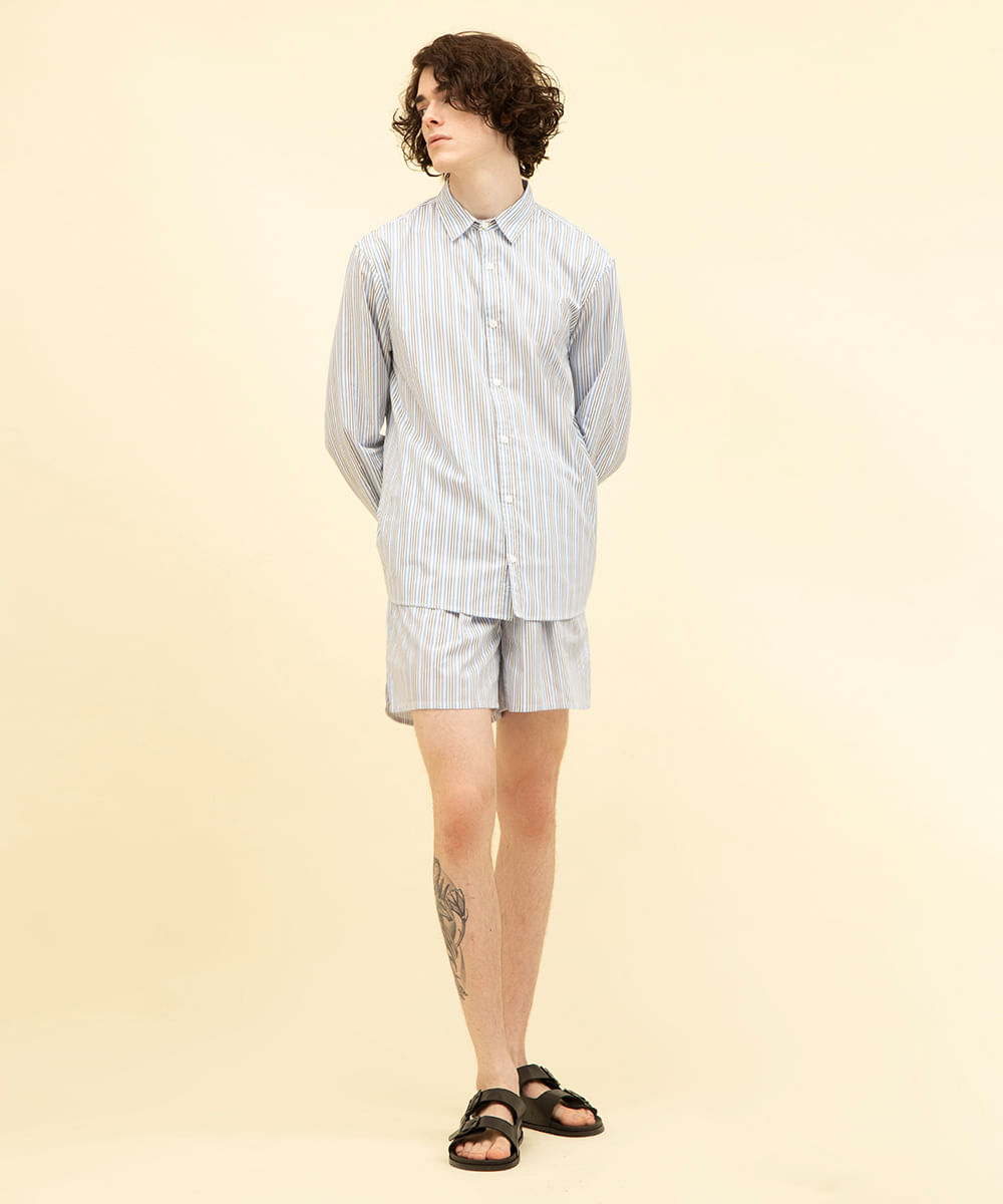 camisa de algodão listrada colorida