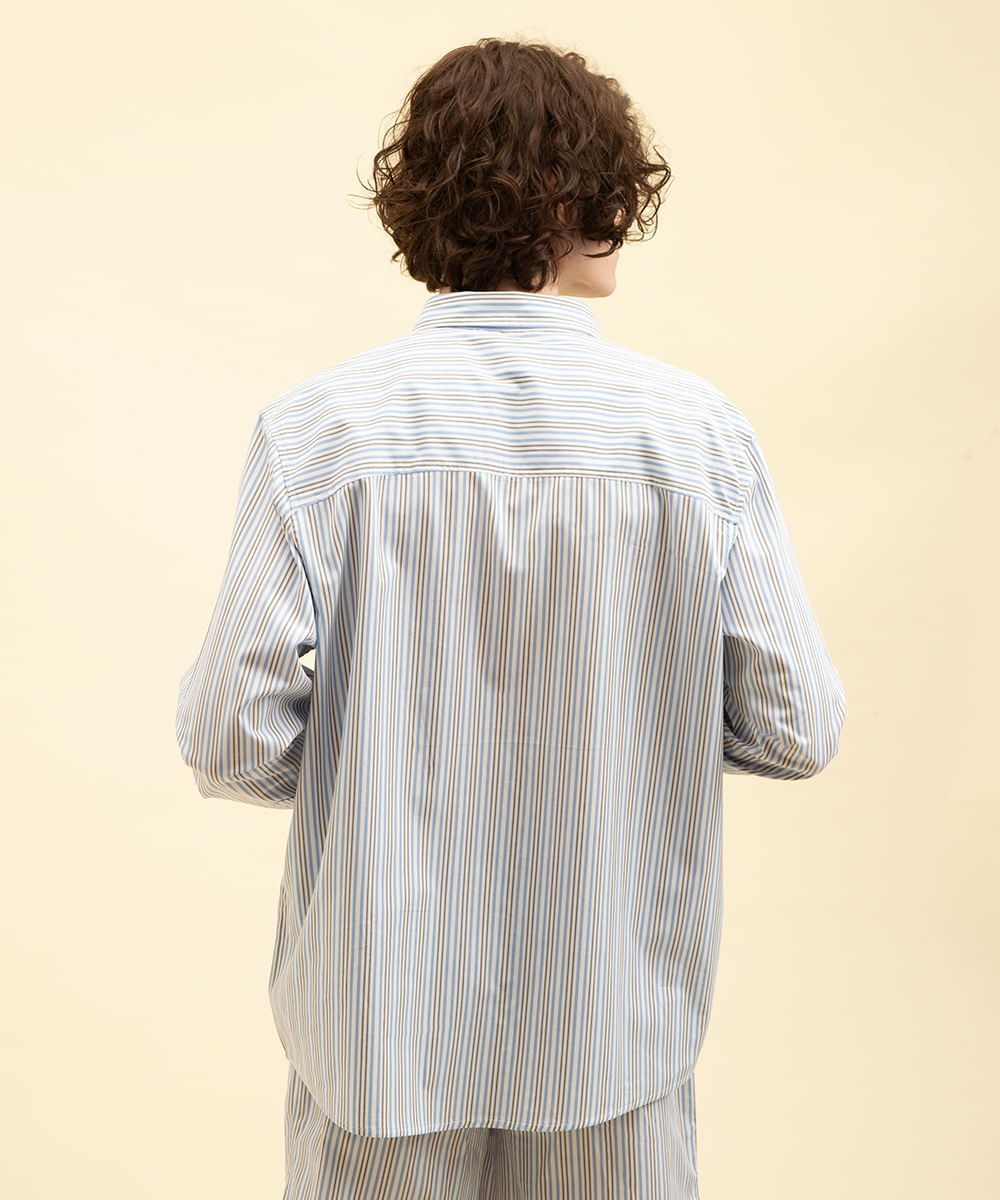 camisa de algodão listrada colorida