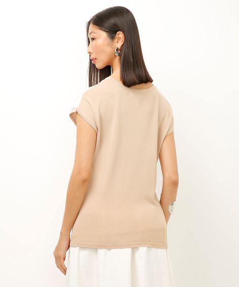 blusa de tricot manga curta geométrica bege