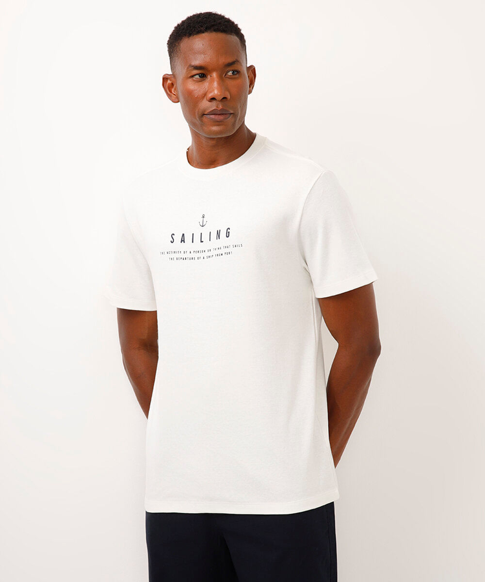 camiseta comfort de algodão estampada branca
