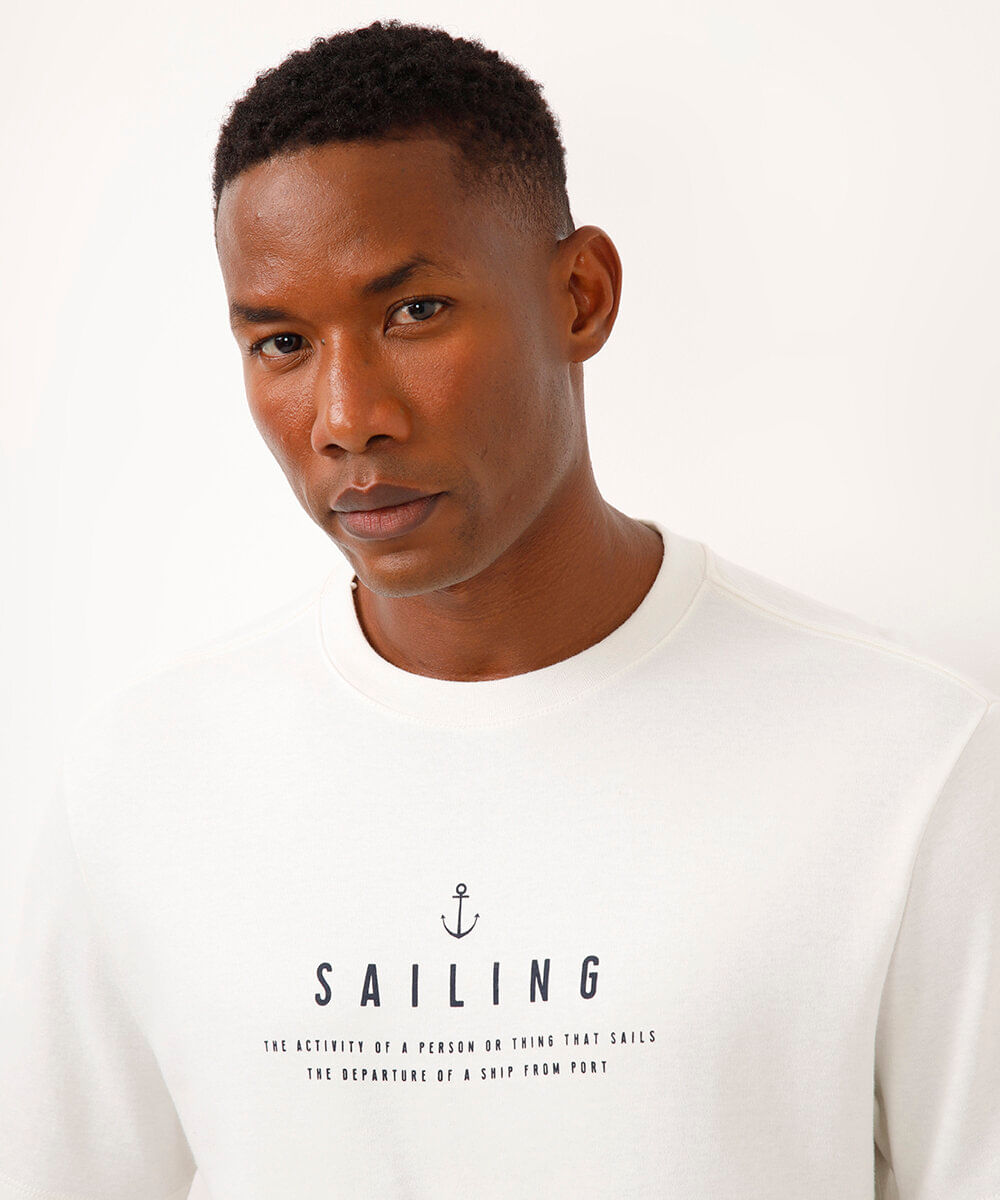 camiseta comfort de algodão estampada branca