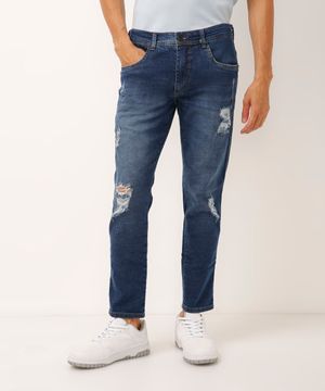 calça skinny jeans destroyed azul