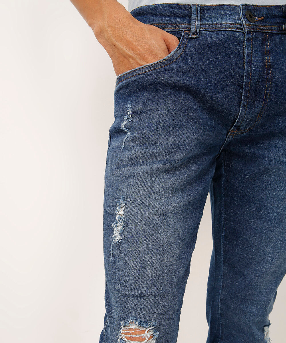 calça skinny jeans destroyed azul