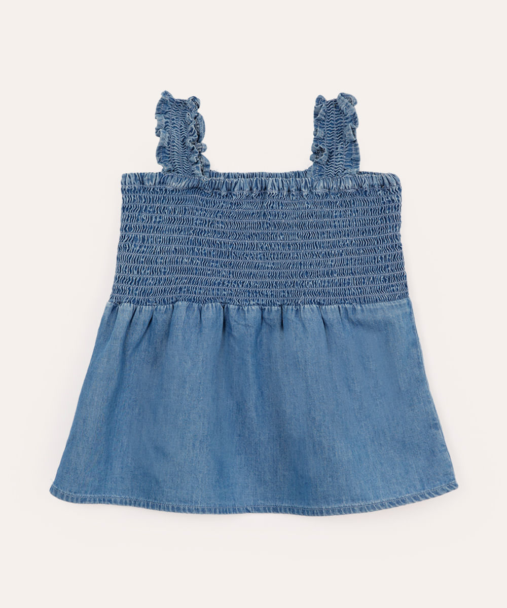 blusa infantil jeans com lastex azul