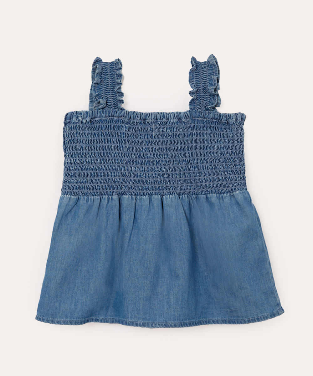 blusa infantil jeans com lastex azul