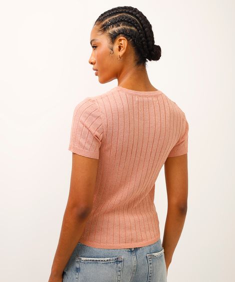 blusa de tricot canelada com lurex rosa