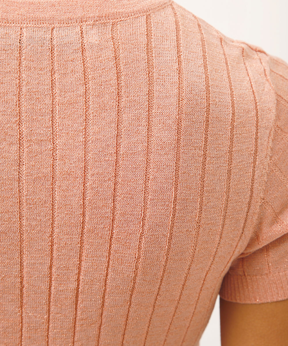 blusa de tricot canelada com lurex rosa