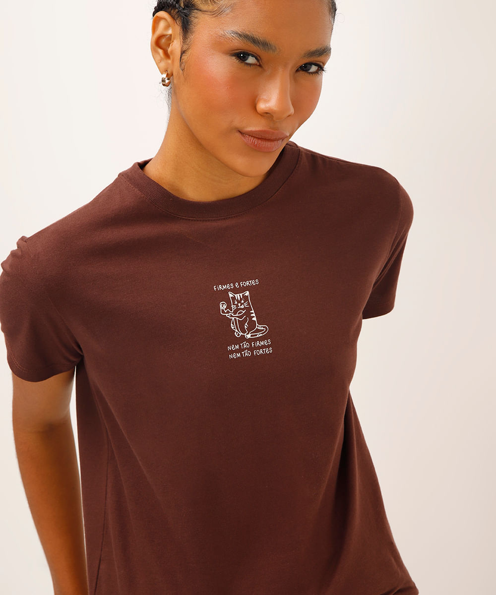 camiseta de algodão manga curta firmes e fortes marrom