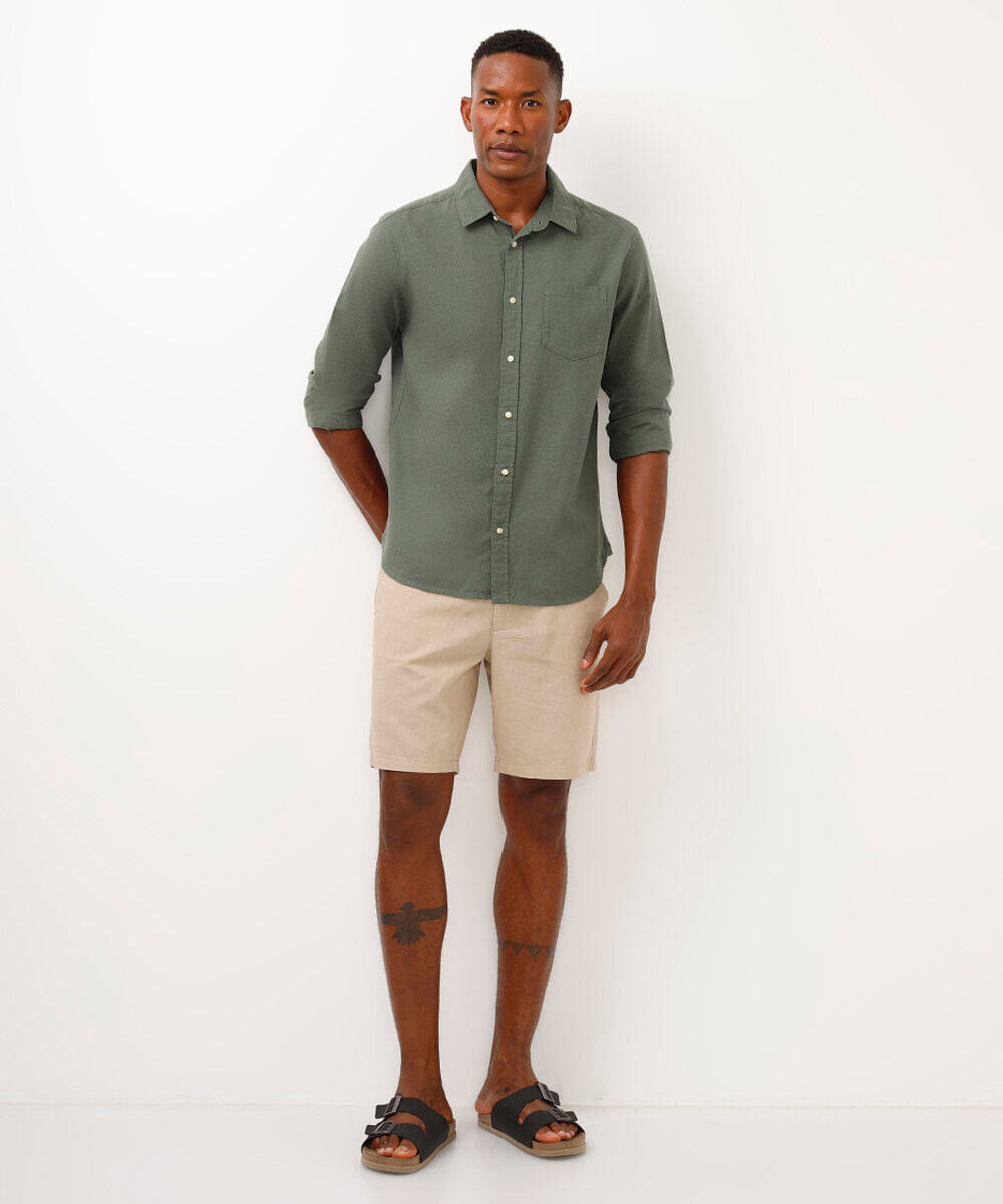 camisa comfort com linho manga longa verde
