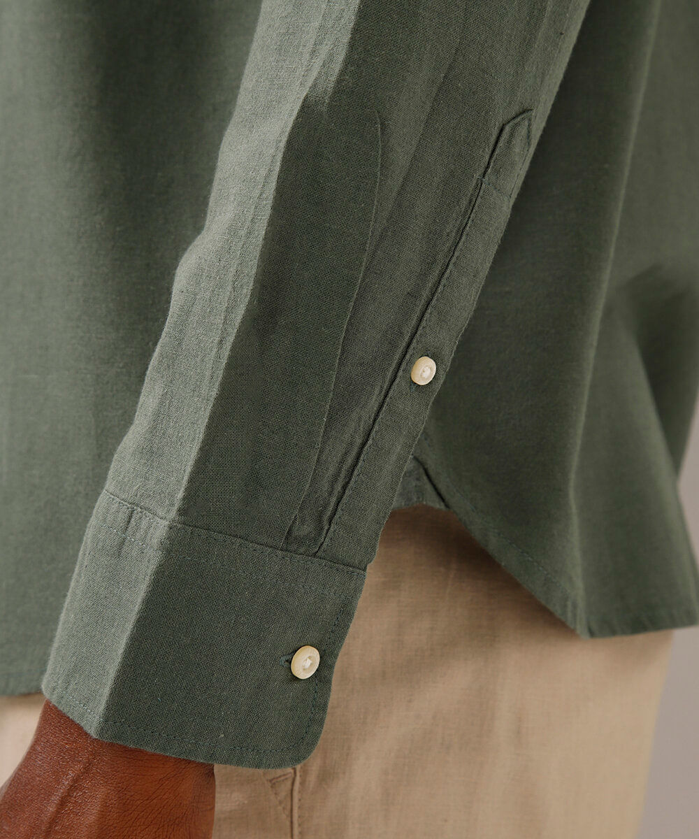 camisa comfort com linho manga longa verde