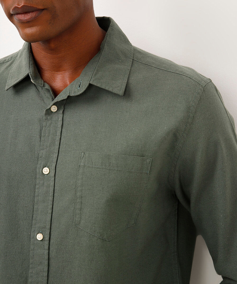 camisa comfort com linho manga longa verde