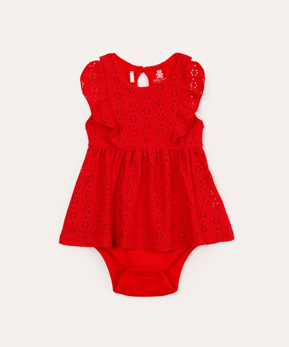 body vestido infantil de laise floral vermelho
