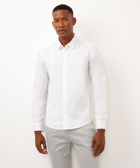 camisa slim de algodão manga longa texturizada off white