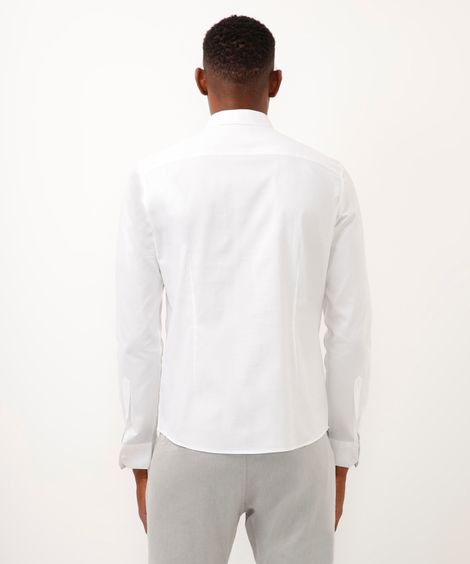 camisa slim de algodão manga longa texturizada off white