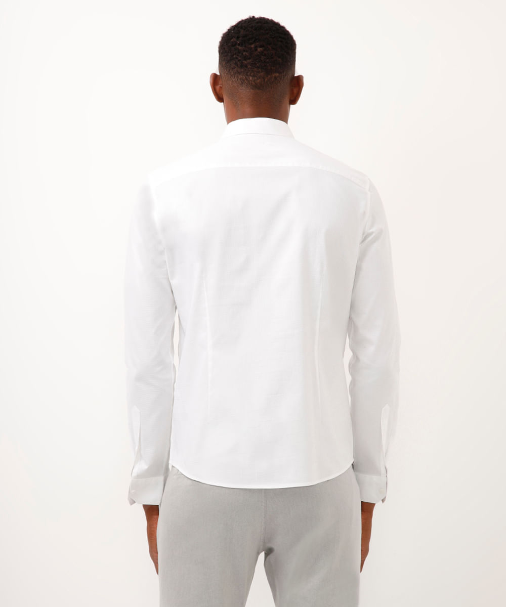 camisa slim de algodão manga longa texturizada off white