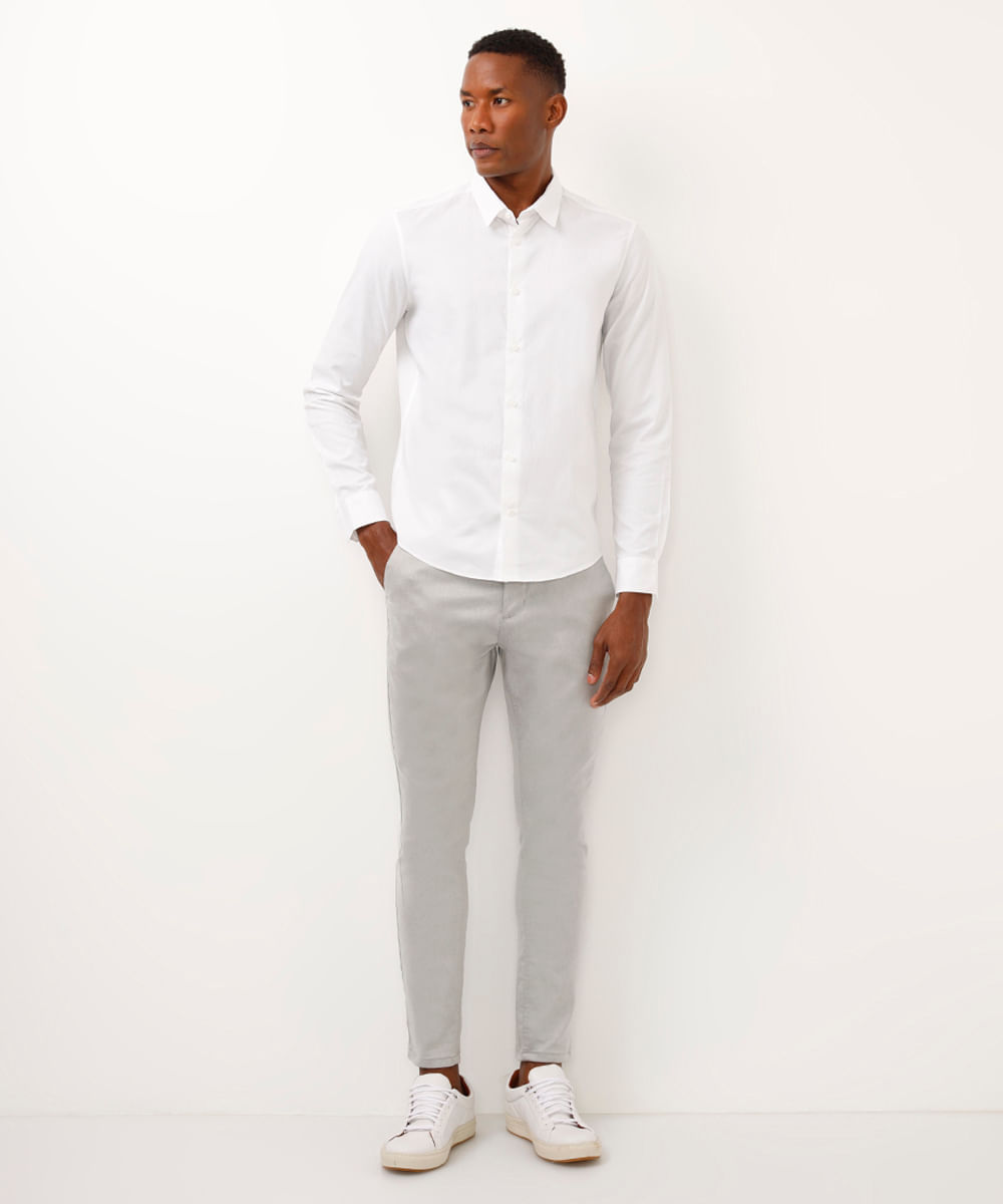 camisa slim de algodão manga longa texturizada off white