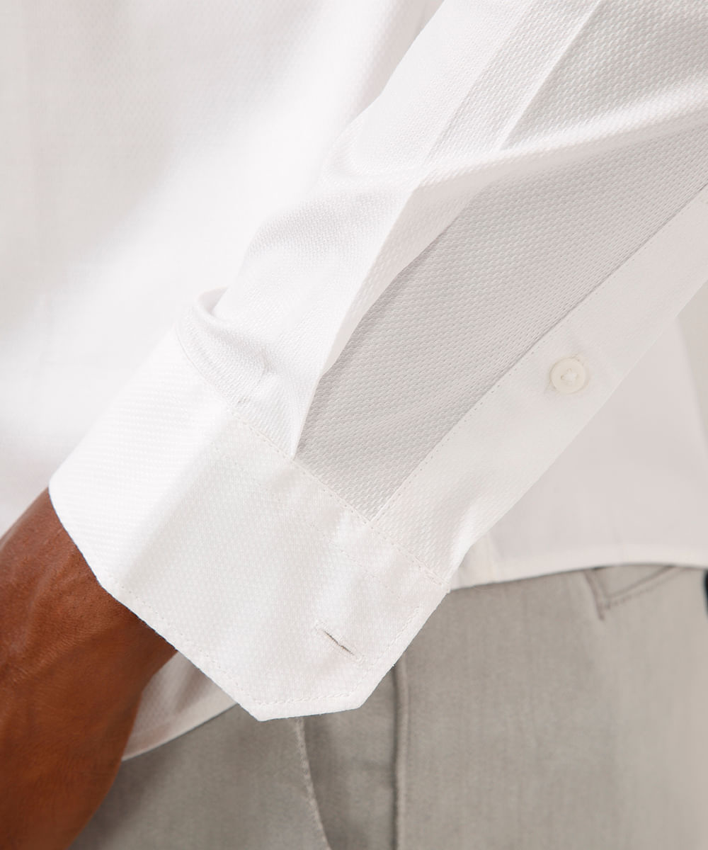 camisa slim de algodão manga longa texturizada off white