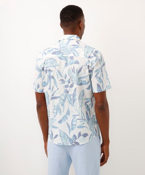 camisa comfort com linho folhagens off white